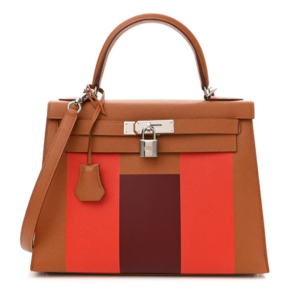 Hermes Epsom Chevre Mysore Sombrero Kellygraphie Lettre H Kelly Sellier 28 Capucine Gold Bordeaux 1 of 11