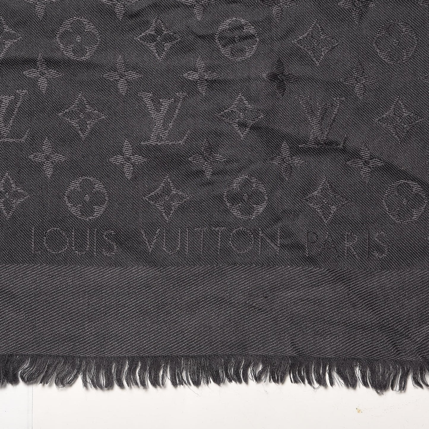 Silk Wool Monogram Shawl Charcoal Grey