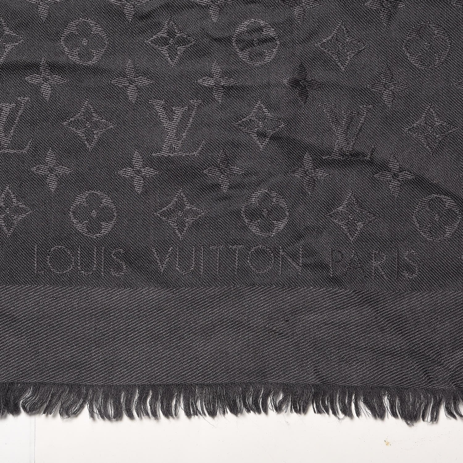 Louis Vuitton Silk Wool Monogram Shawl Charcoal Grey 3 of 4