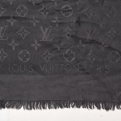 Louis Vuitton Silk Wool Monogram Shawl Charcoal Grey 3 of 4