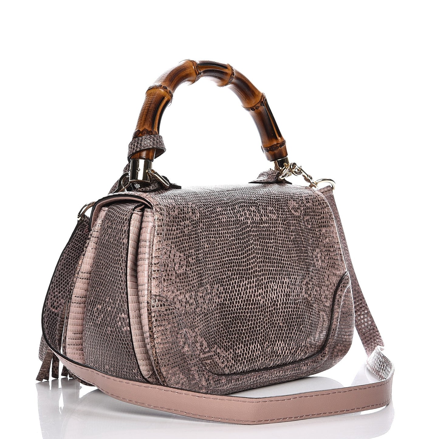 Lizard Medium New Bamboo Top Handle Bag Pink