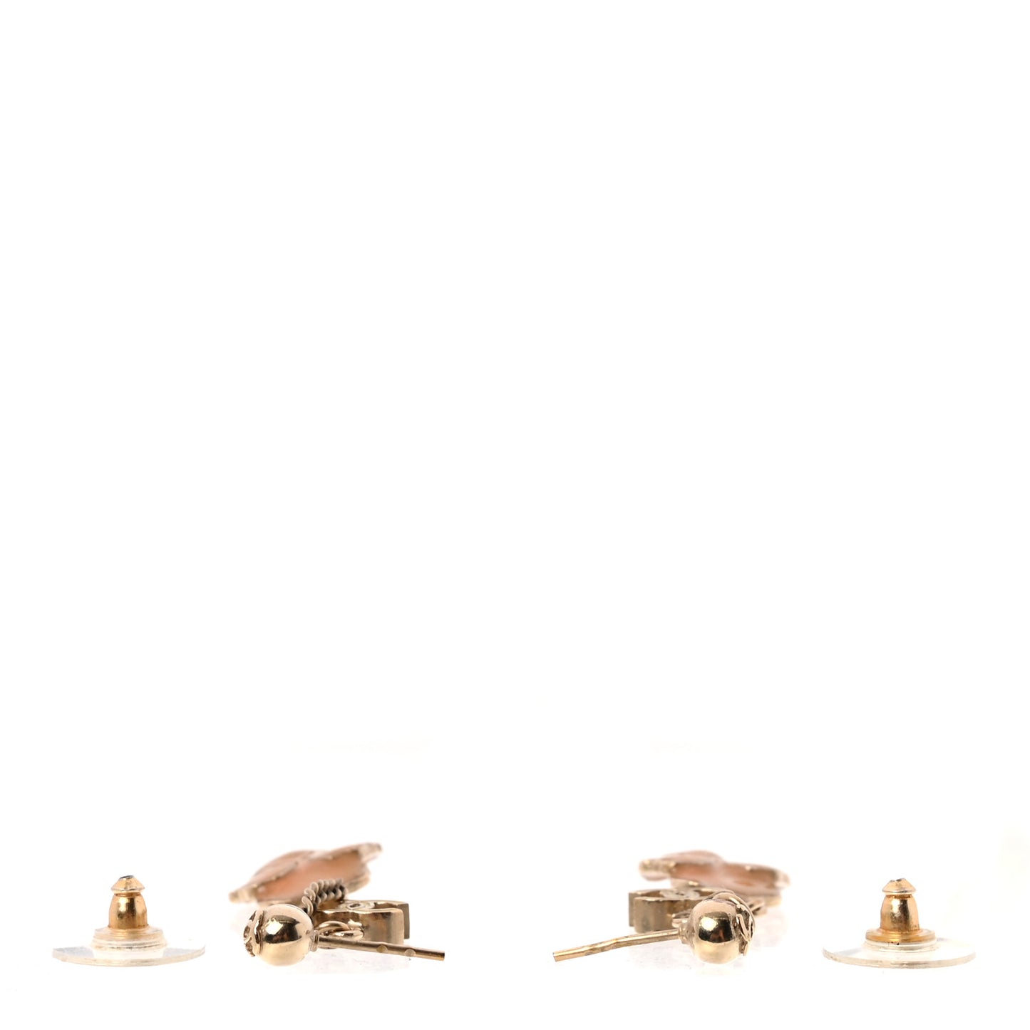 Enamel Crystal CC Camellia Drop Earrings Pink Gold