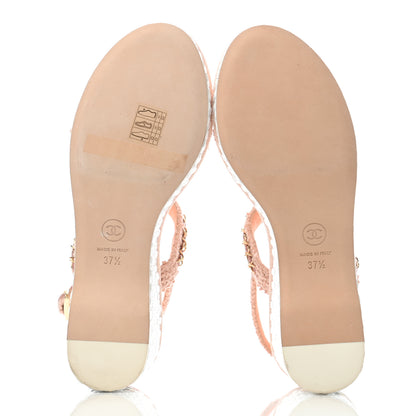 Chanel Tweed Chain Platform Sandals 37.5 Light Pink 5 of 8