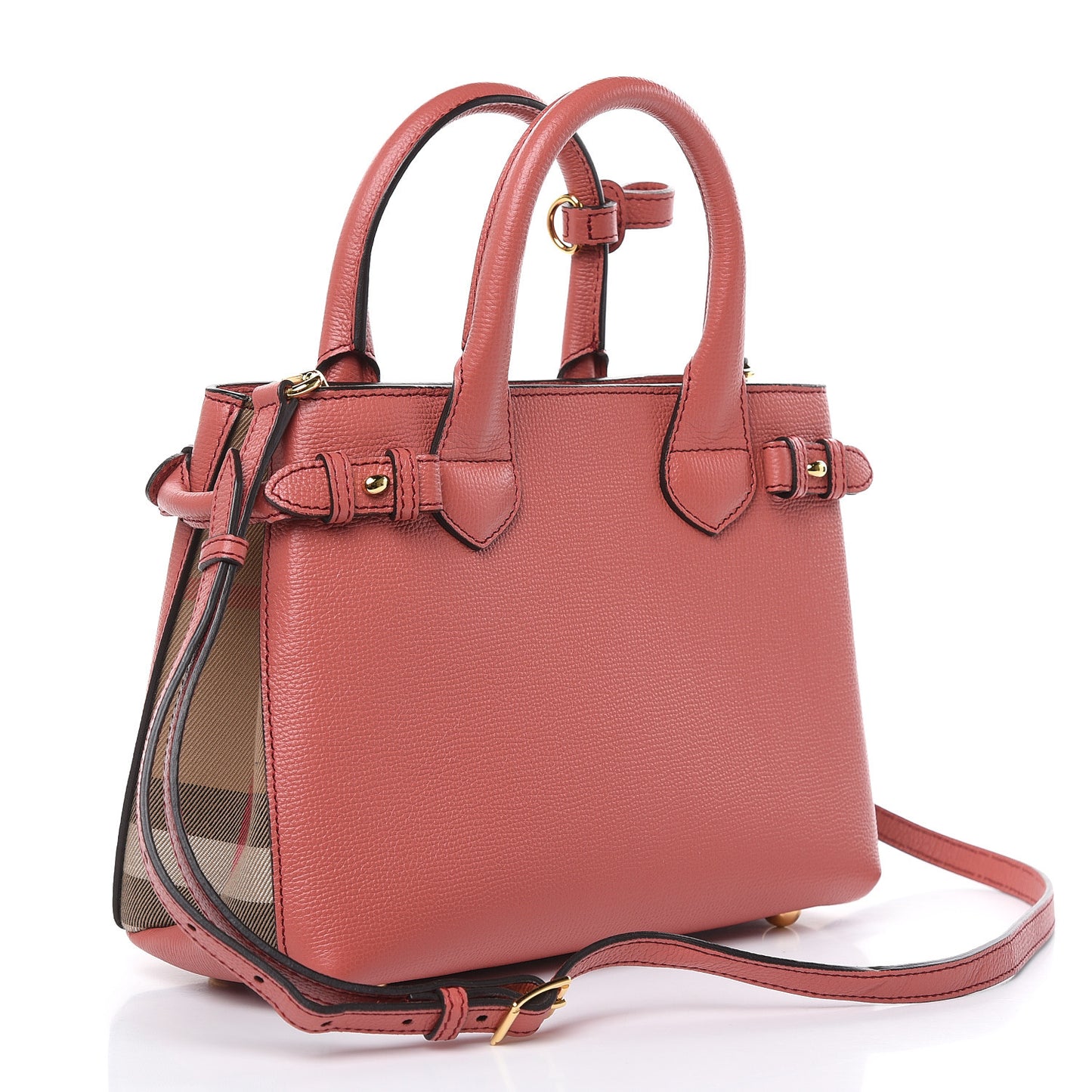 Grainy Calfskin House Check Small Banner Tote Cinnamon Red