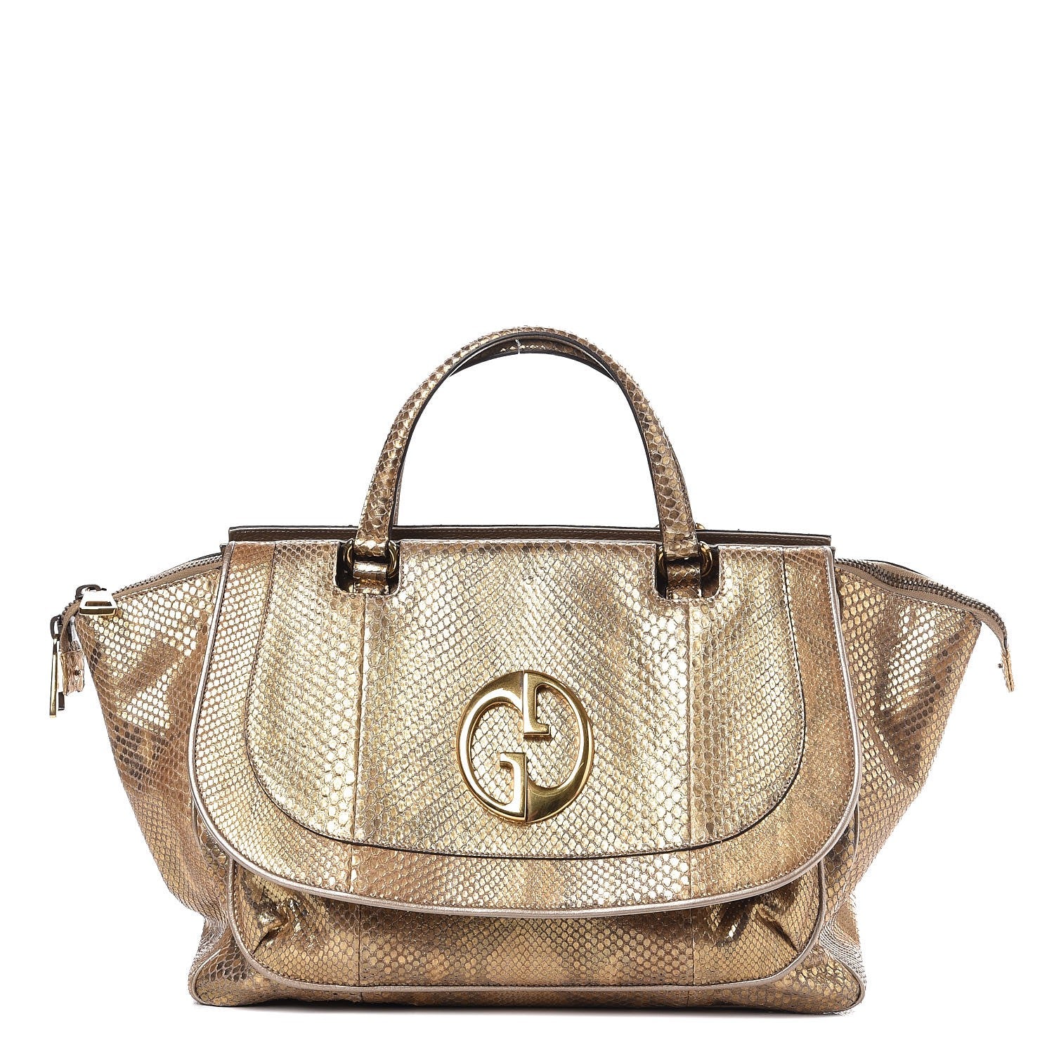 Gucci Metallic Python Medium 1973 Top Handle Satchel Gold 1 of 8