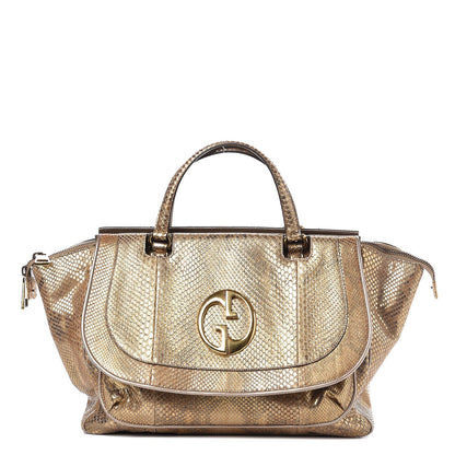 Gucci Metallic Python Medium 1973 Top Handle Satchel Gold 1 of 8