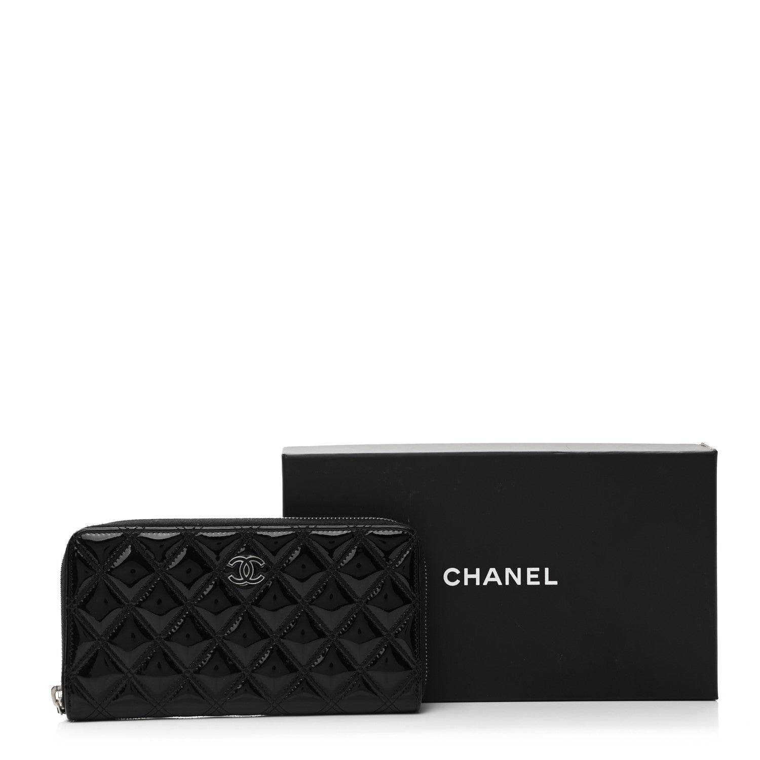 Chanel Patent Quilted Large Gusset Zip Around Wallet Black 10 of 10