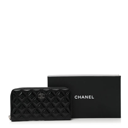 Chanel Patent Quilted Large Gusset Zip Around Wallet Black 10 of 10
