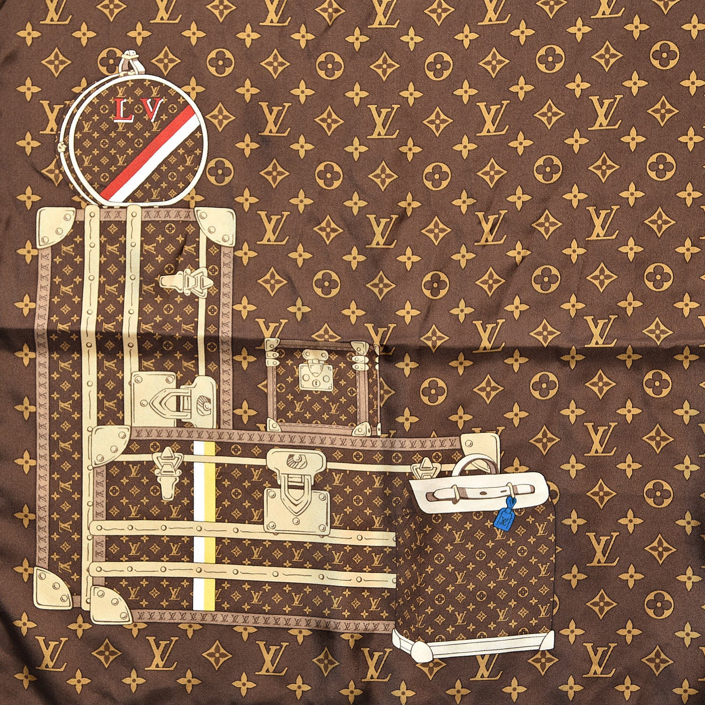 Silk Monogram Trunks Square Scarf Marroon