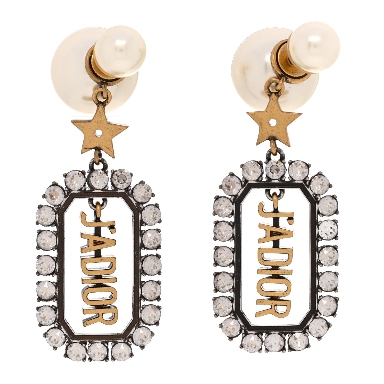 Christian Dior Pearl Crystal J'Adior Rectangle Tribales Earrings