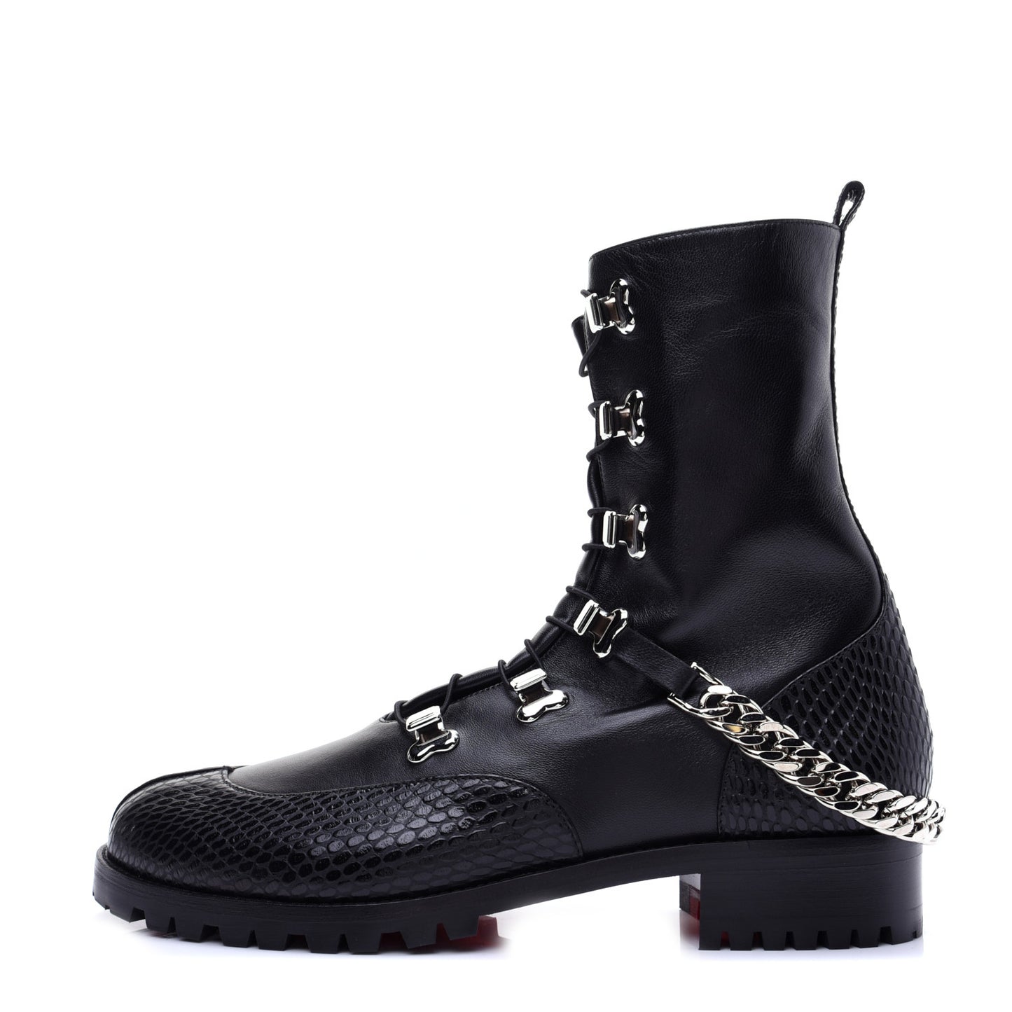 Calfskin Snake Print Horse Guarda Flat Boots 40.5 Black