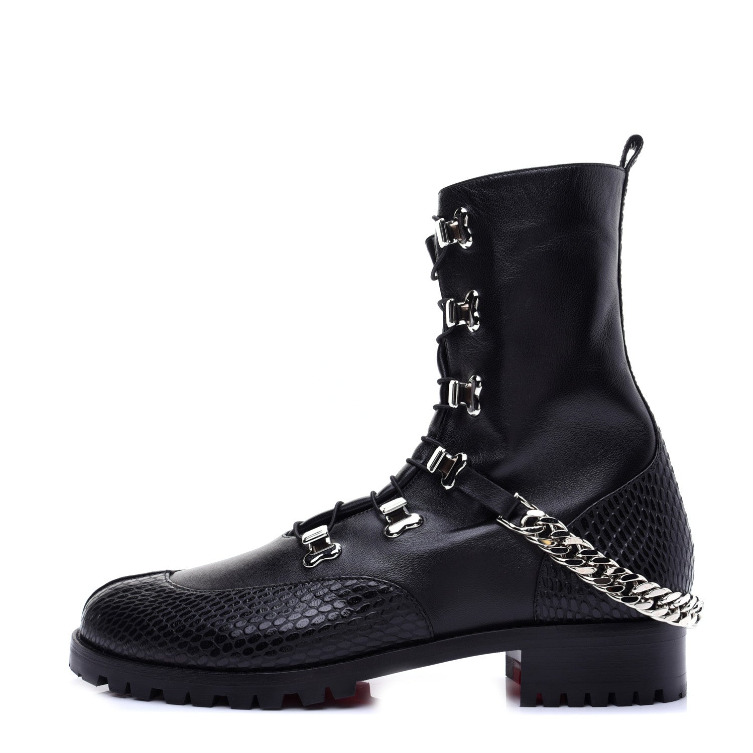 Christian Louboutin Calfskin Snake Print Horse Guarda Flat Boots 40.5 Black 1 of 12