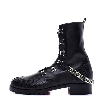 Christian Louboutin Calfskin Snake Print Horse Guarda Flat Boots 40.5 Black 1 of 12