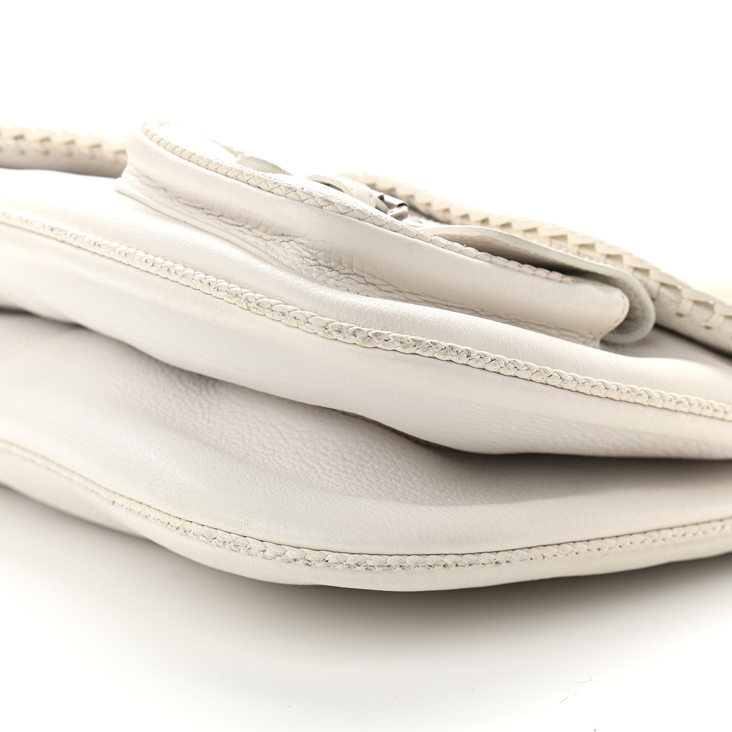 Calfskin Braided Gaucho Double Saddle Bag White