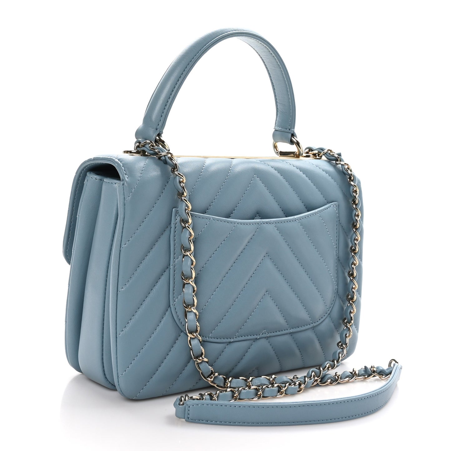 Lambskin Chevron Quilted Small Trendy CC Flap Dual Handle Bag Light Blue