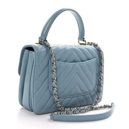 Chanel Lambskin Chevron Quilted Small Trendy CC Flap Dual Handle Bag Light Blue 3 of 12