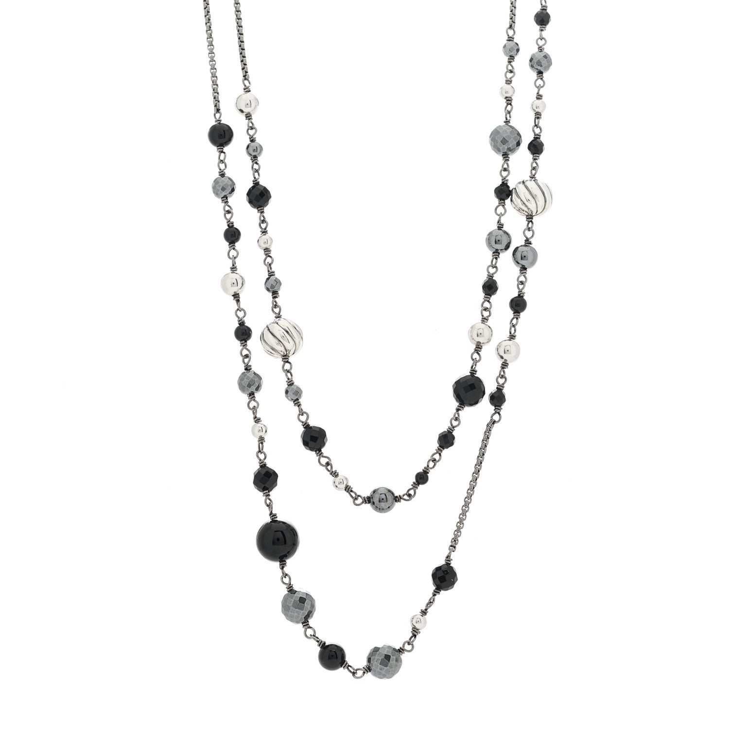David Yurman Darkened Sterling Silver Black Onyx Hematite Quatrefoil Bead Chain Necklace 1 of 5