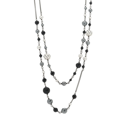 David Yurman Darkened Sterling Silver Black Onyx Hematite Quatrefoil Bead Chain Necklace 1 of 5
