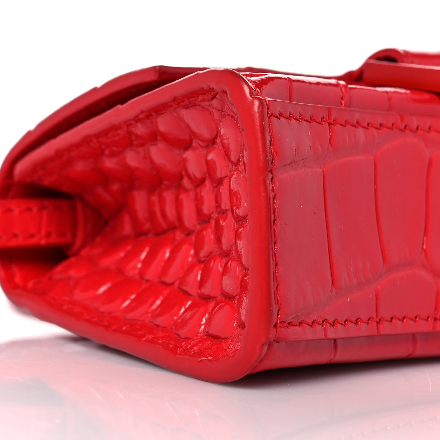 Balenciaga Shiny Calfskin Tonal B Crocodile Embossed Hourglass Top Handle Bag Mini Bright Red 7 of 9