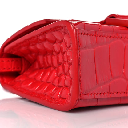 Balenciaga Shiny Calfskin Tonal B Crocodile Embossed Hourglass Top Handle Bag Mini Bright Red 7 of 9