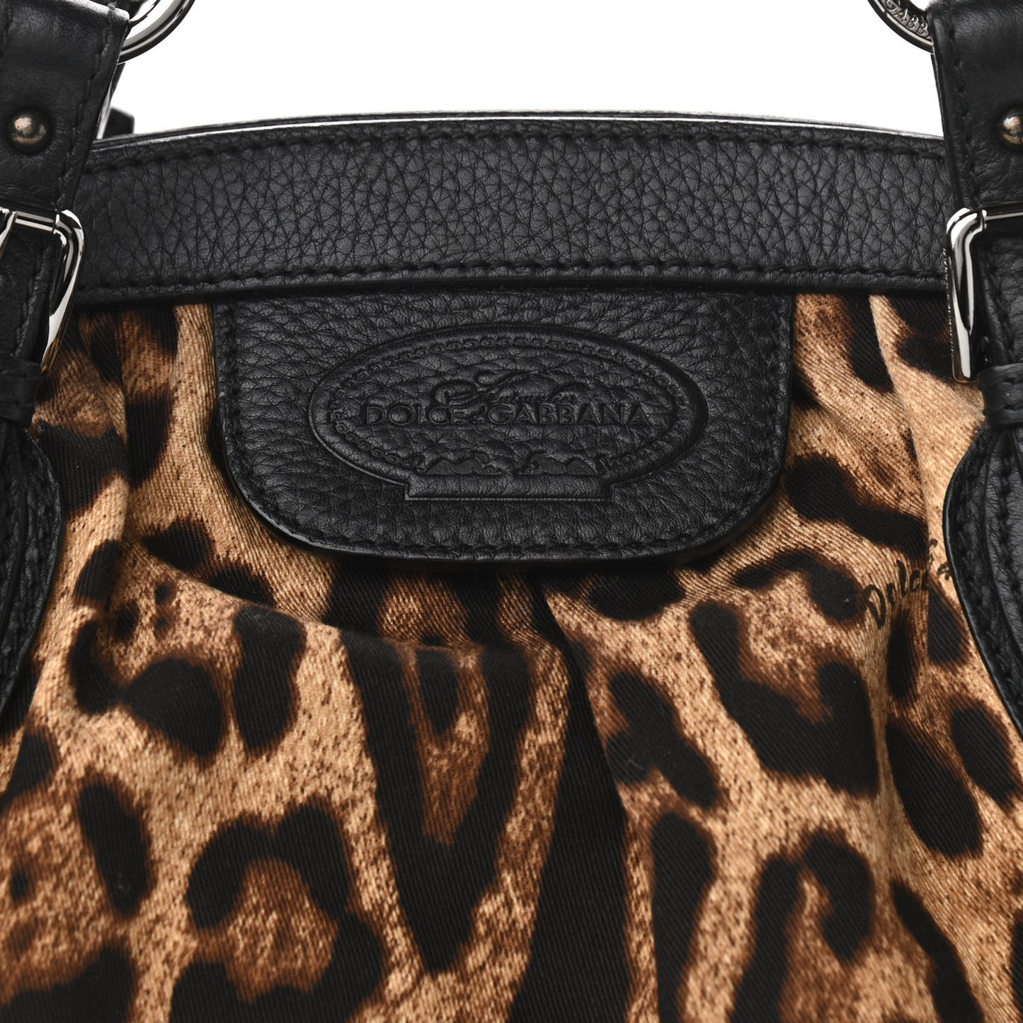 Calfskin Canvas Leopard Print Animalier Shoulder Bag Black