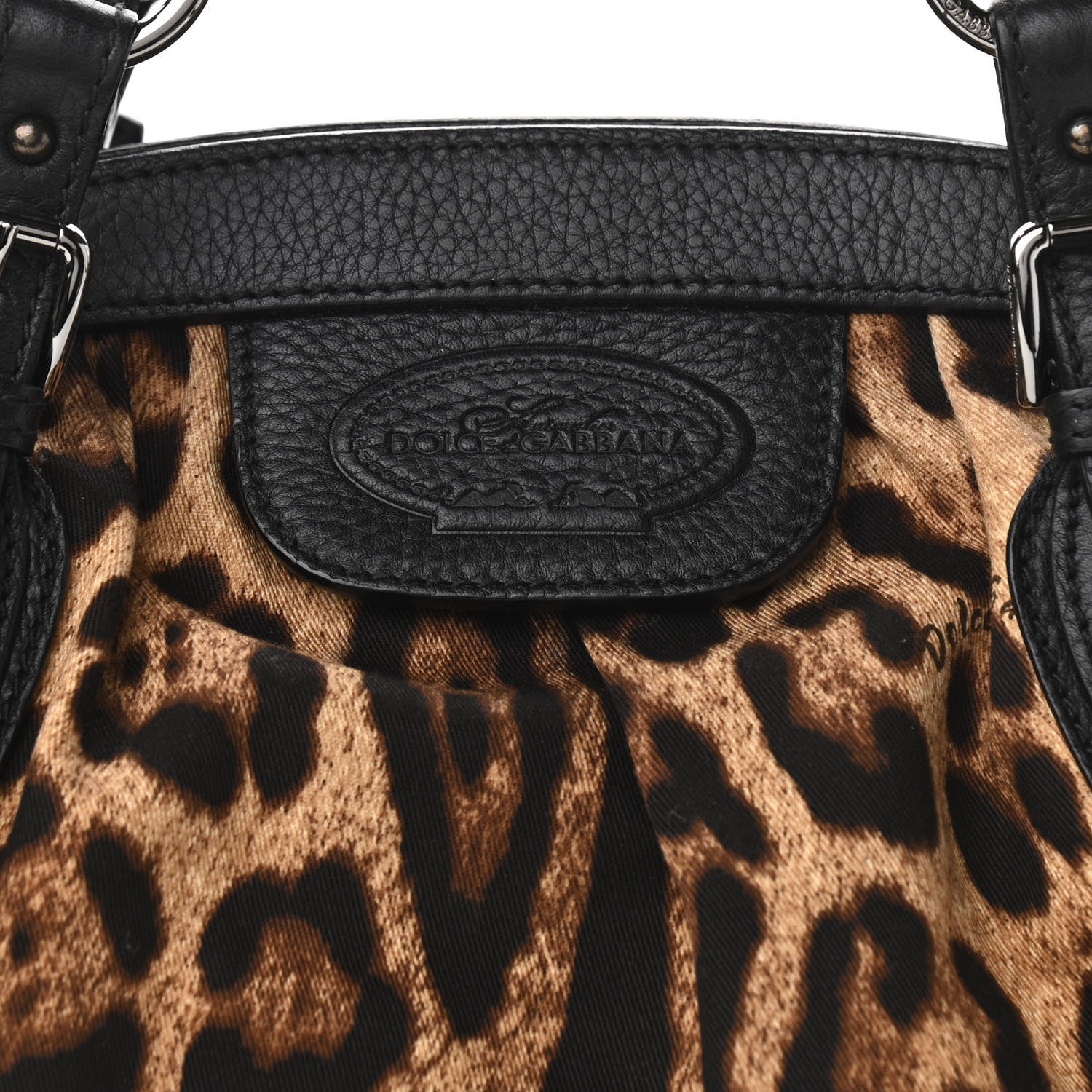 Dolce & Gabbana Calfskin Canvas Leopard Print Animalier Shoulder Bag Black 7 of 13