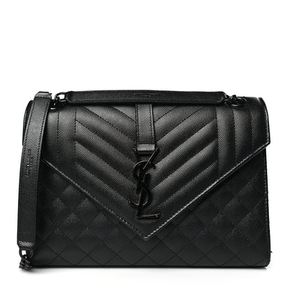 Saint Laurent Grain De Poudre Textured Mixed Matelasse Triquilt Medium Monogram Monochrome Satchel Black 1 of 9