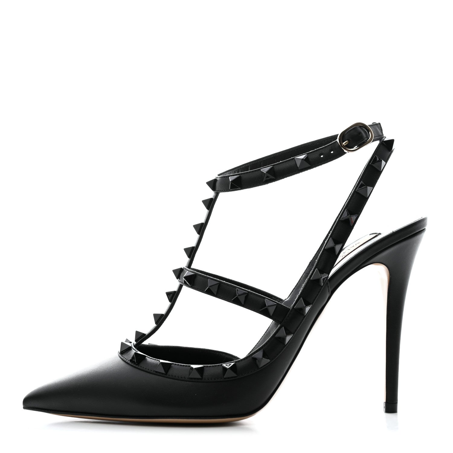 Valentino Garavani Calfskin Lacquered Monochrome Rockstud Ankle Strap 100mm Pumps 41 Black 1 of 9