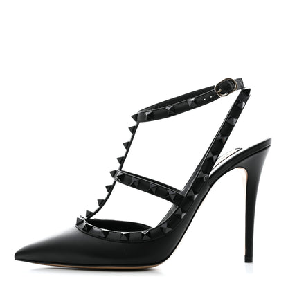 Valentino Garavani Calfskin Lacquered Monochrome Rockstud Ankle Strap 100mm Pumps 41 Black 1 of 9