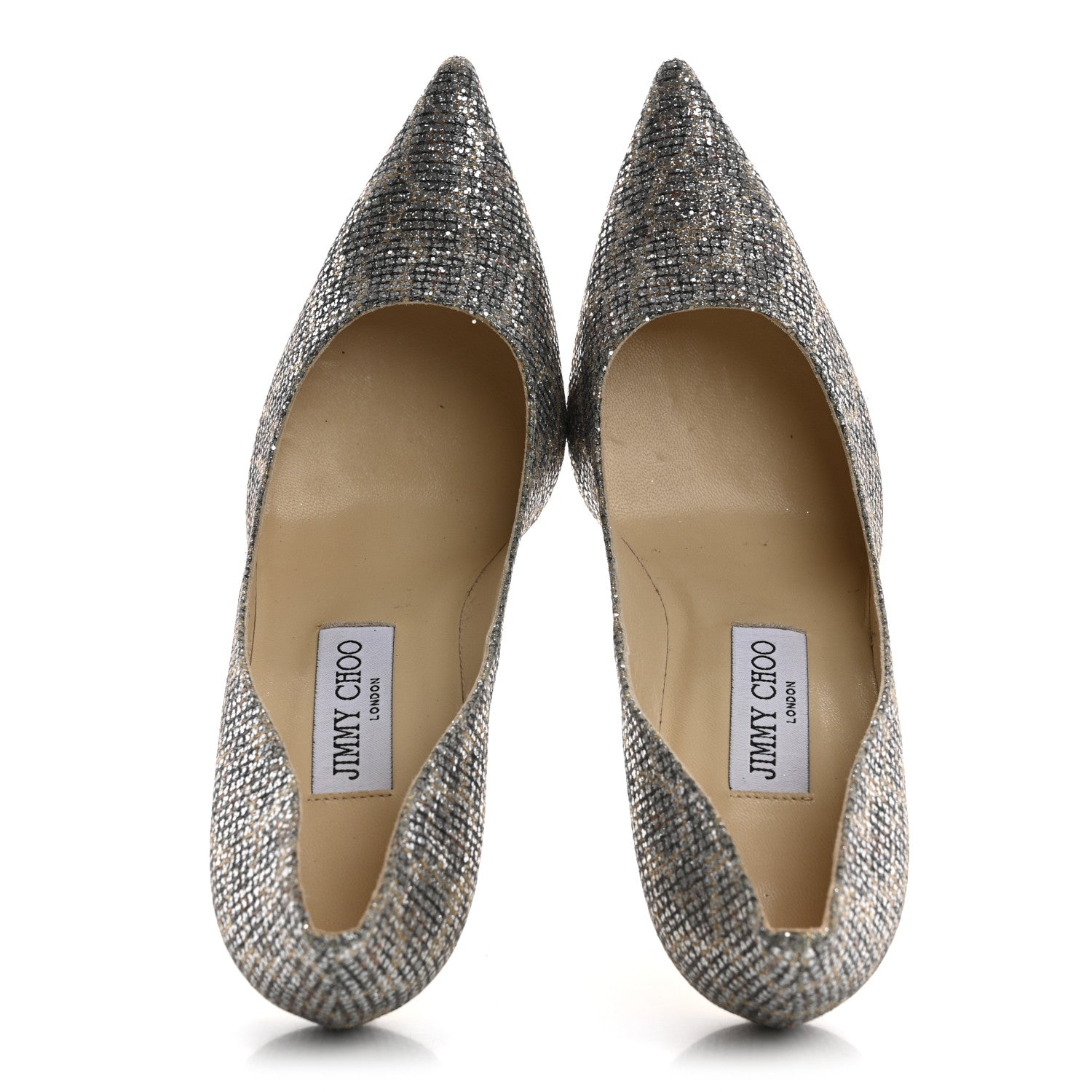 Jimmy Choo Coarse Glitter Fabric Aurora Leopard Print Abel Pumps 37 Champagne 2 of 8