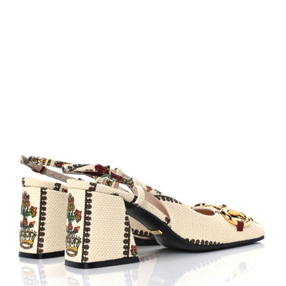 Gucci Canvas 100 Centennial Horsebit 75mm Slingback Pumps 35.5 Beige Multicolor 4 of 8