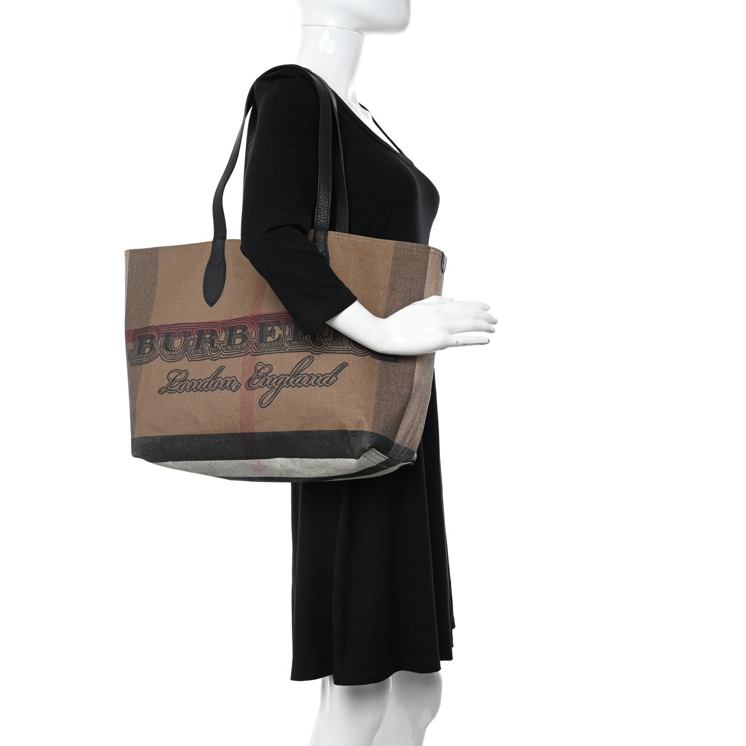 Burberry Coated Canvas Mega Check Medium Doodle Tote Black 2 of 10