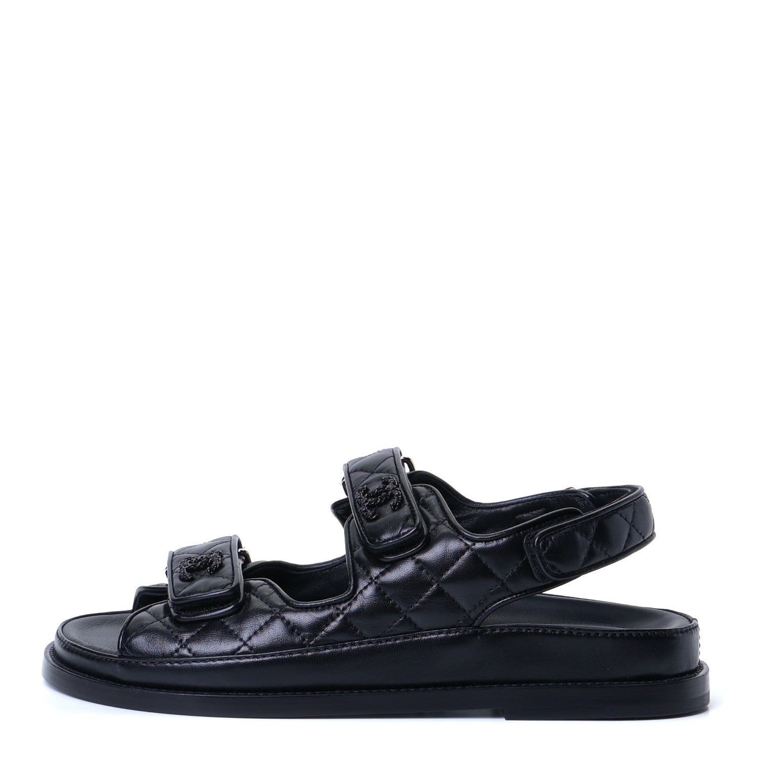 Chanel Lambskin Velcro Dad Sandals 38 Black 2 of 8