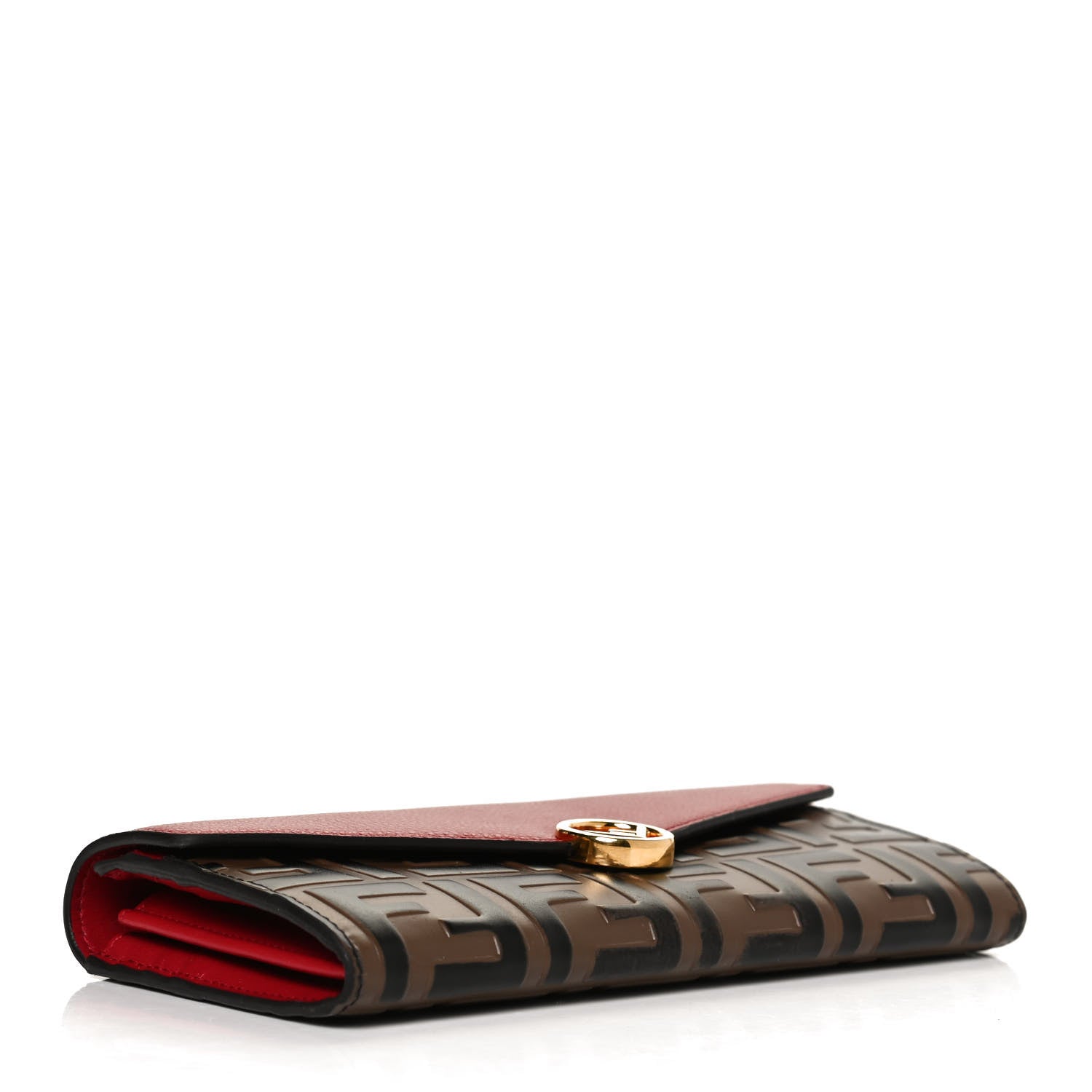 Fendi Vitello Cruise F is Fendi Bi-Color FF 1974 Embossed Continental Envelope Wallet Maya Black Fragola 4 of 11
