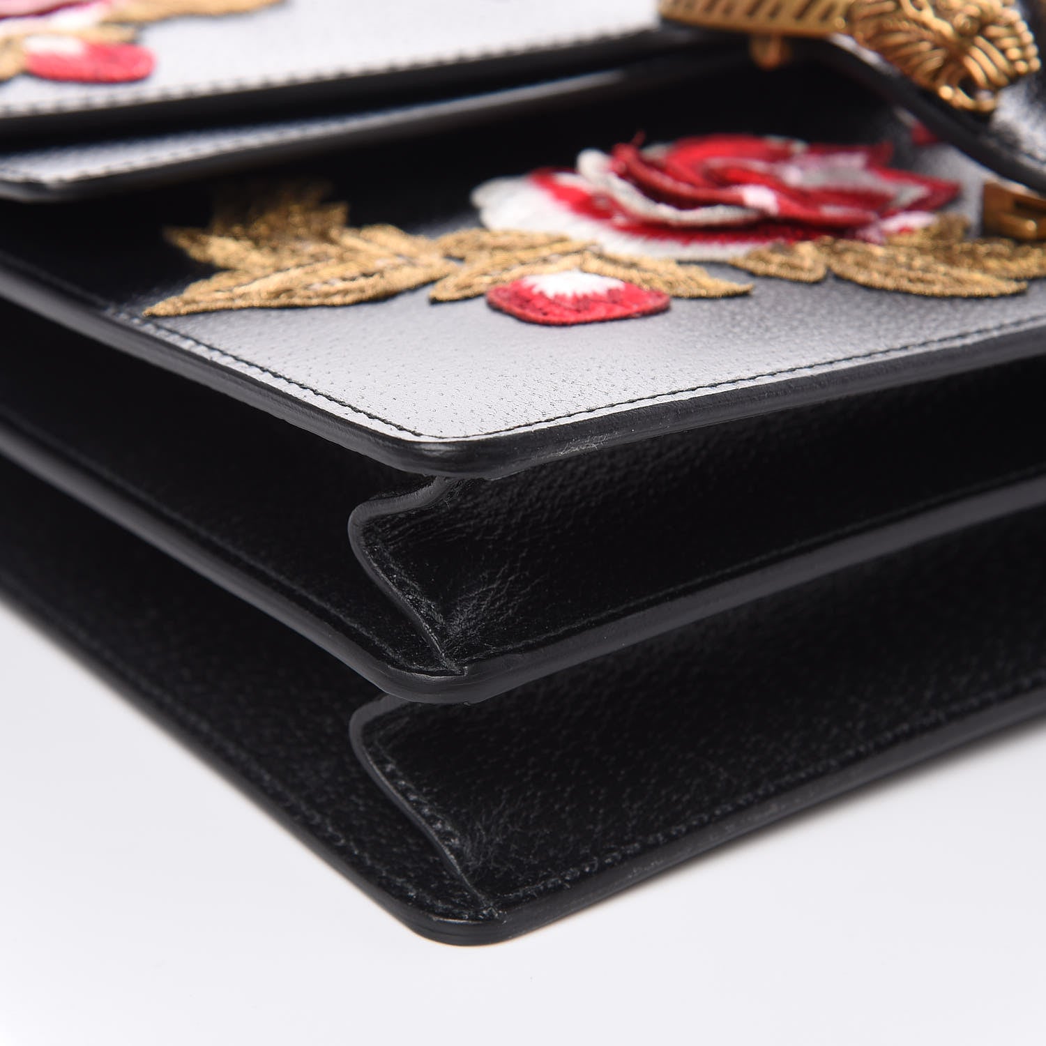 Gucci Calfskin Web Floral Embroidered Medium Dionysus Shoulder Bag Black 8 of 10