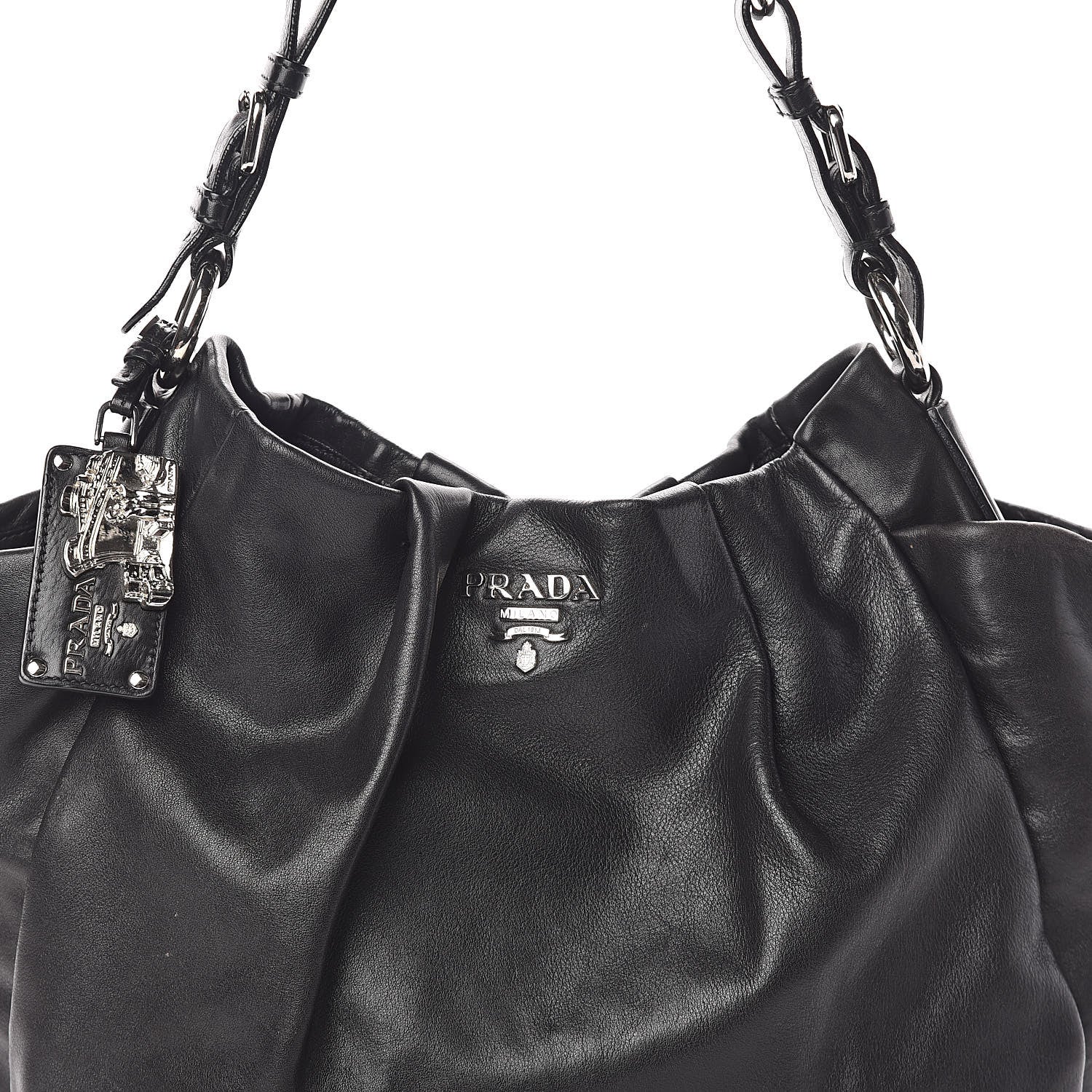 Prada Soft Calfskin Pleated Hobo Black 7 of 9