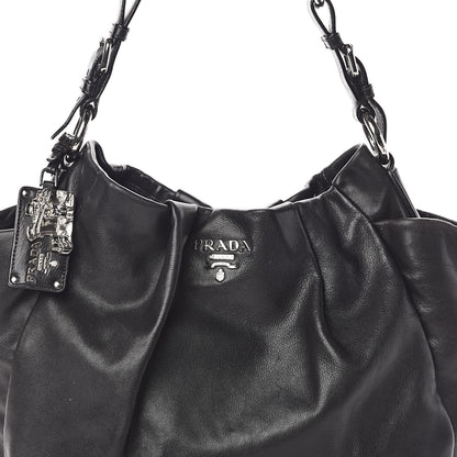 Prada Soft Calfskin Pleated Hobo Black 7 of 9