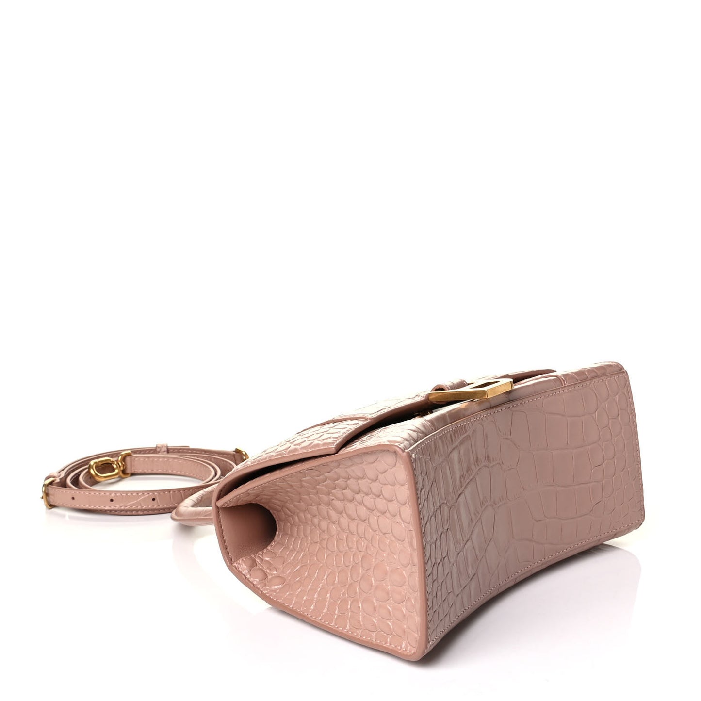 Calfskin Crocodile Embossed Small Hourglass Top Handle Bag Bois De Rose