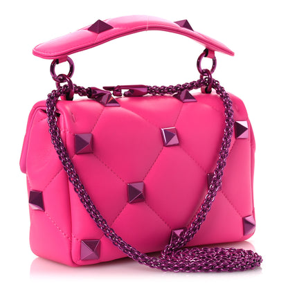 Valentino Garavani Nappa Lacquer Monochrome Medium Roman Stud Shoulder Bag Pink PP 3 of 10