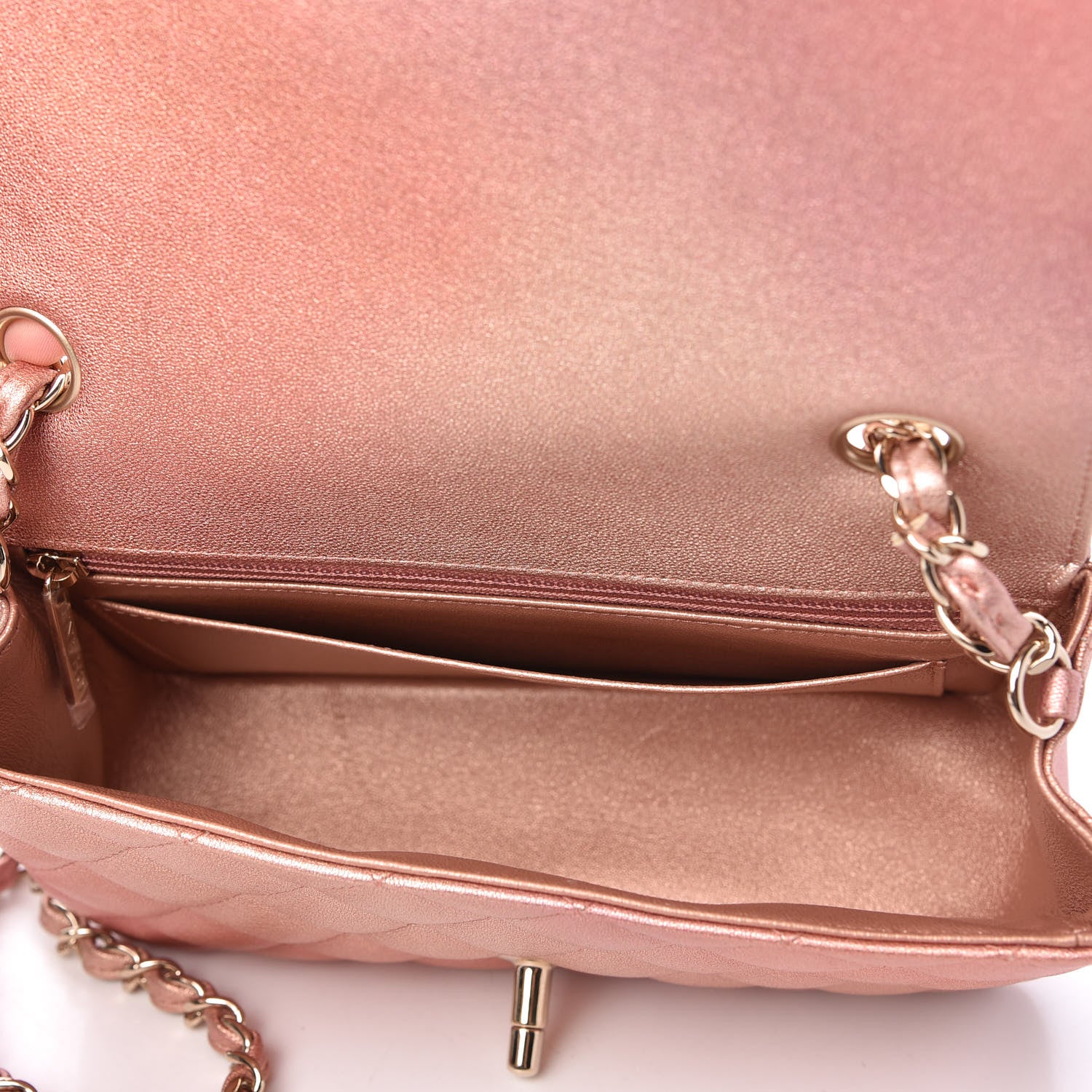 Chanel Metallic Lambskin Quilted Ombre Mini Rectangular Flap Pink 5 of 10
