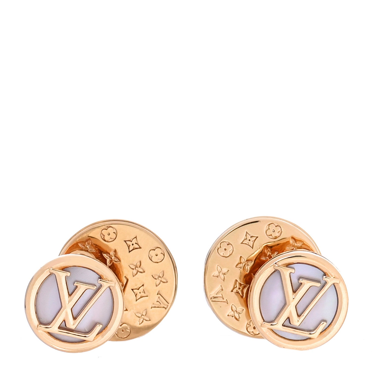 Louis Vuitton Mother of Pearl L to V Pearlfection Earrings Gold 1 of 5