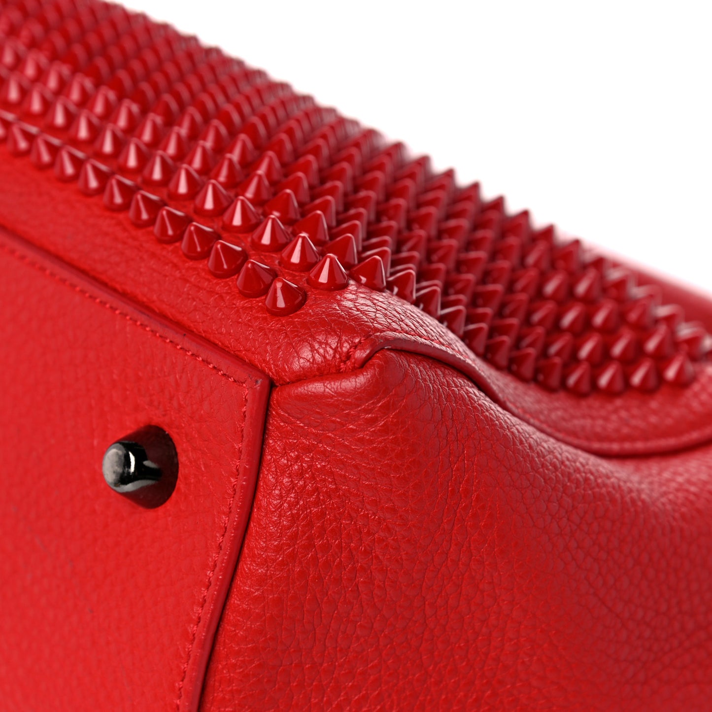 Grained Calfskin Studded Panettone Bowling Bag Red