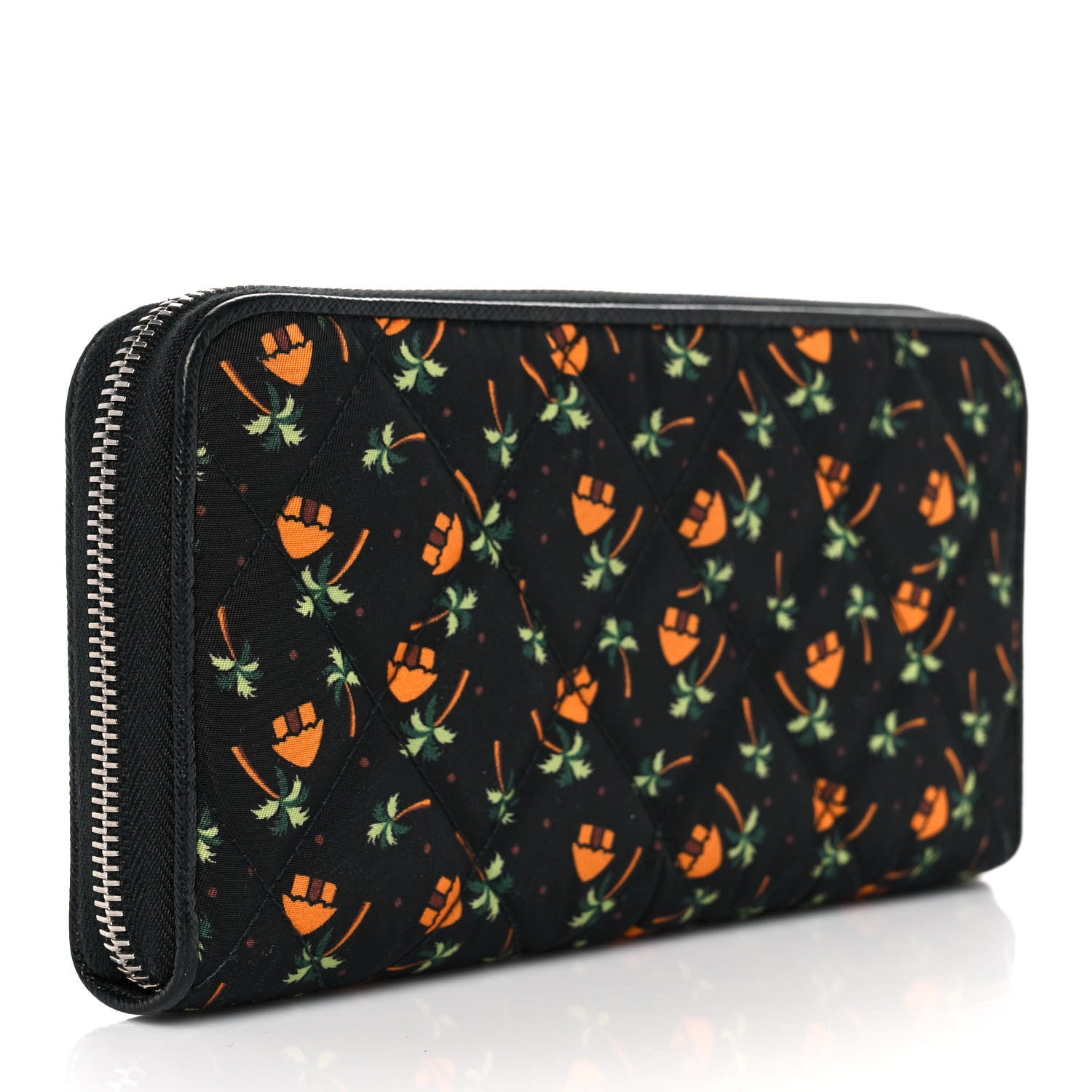 Prada Nylon Quilted Palm Tree Zip Wallet Black 3 of 9