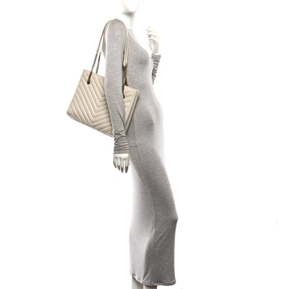 Saint Laurent Grain de Poudre Matelasse Chevron Medium Tribeca Shopping Bag Crema Soft 2 of 10