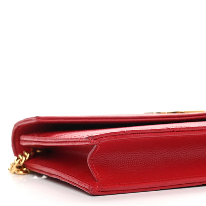 Saint Laurent Grain De Poudre Matelasse Chevron Monogram Envelope Chain Wallet New Red 9 of 15