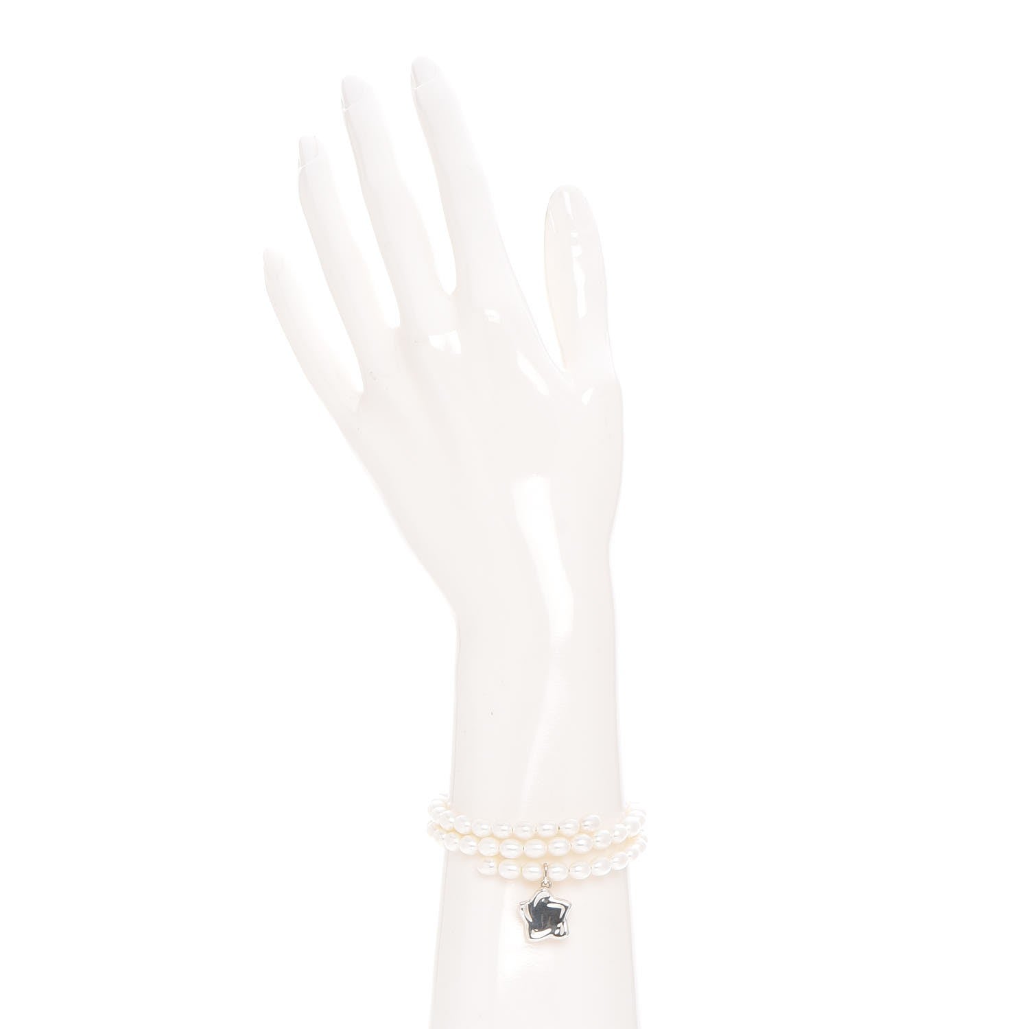 Tiffany Sterling Silver Pearl Elsa Peretti Three Row Star Charm Bracelet 2 of 5