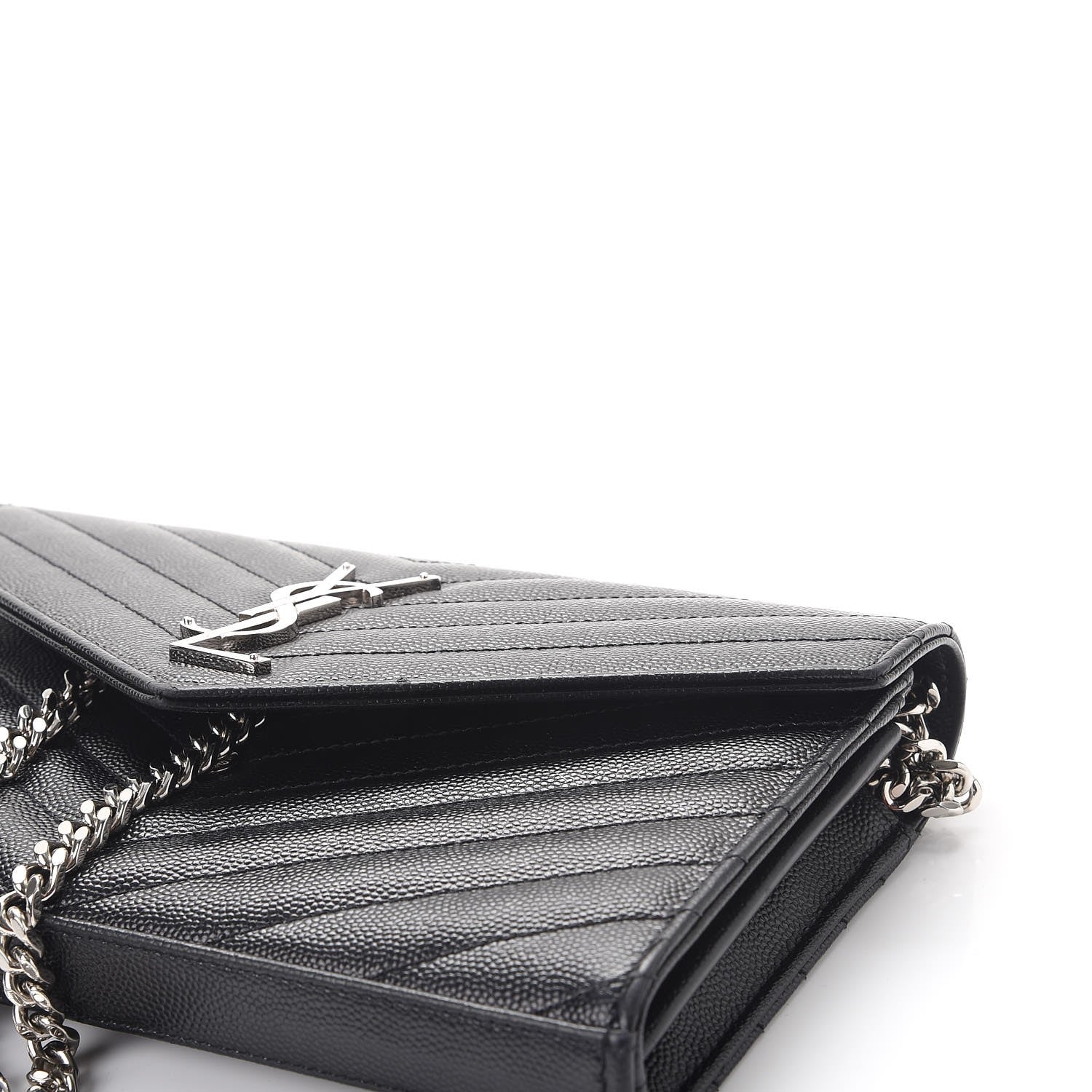 Saint Laurent Grain De Poudre Matelasse Chevron Monogram Chain Wallet Black 11 of 12