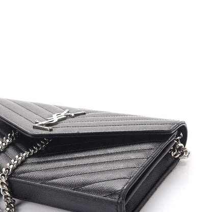 Saint Laurent Grain De Poudre Matelasse Chevron Monogram Chain Wallet Black 11 of 12