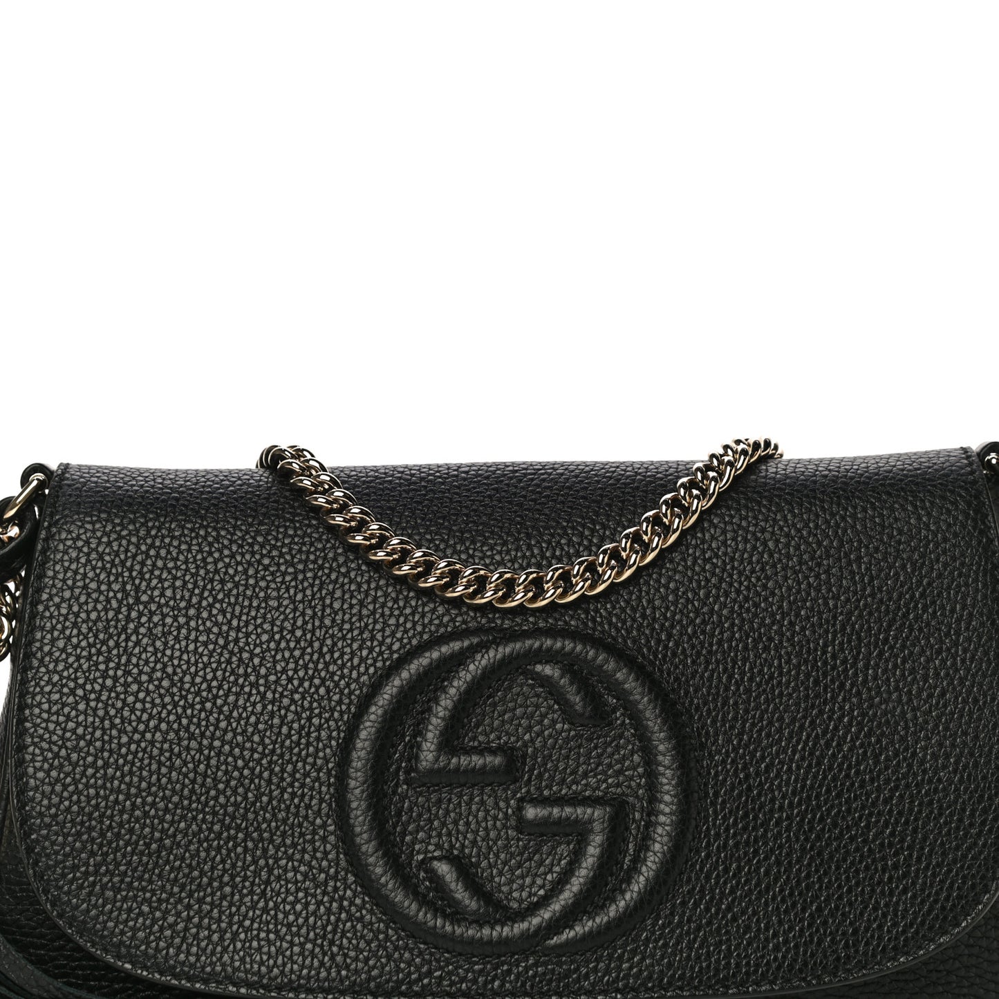 Pebbled Calfskin Medium Soho Flap Crossbody Black