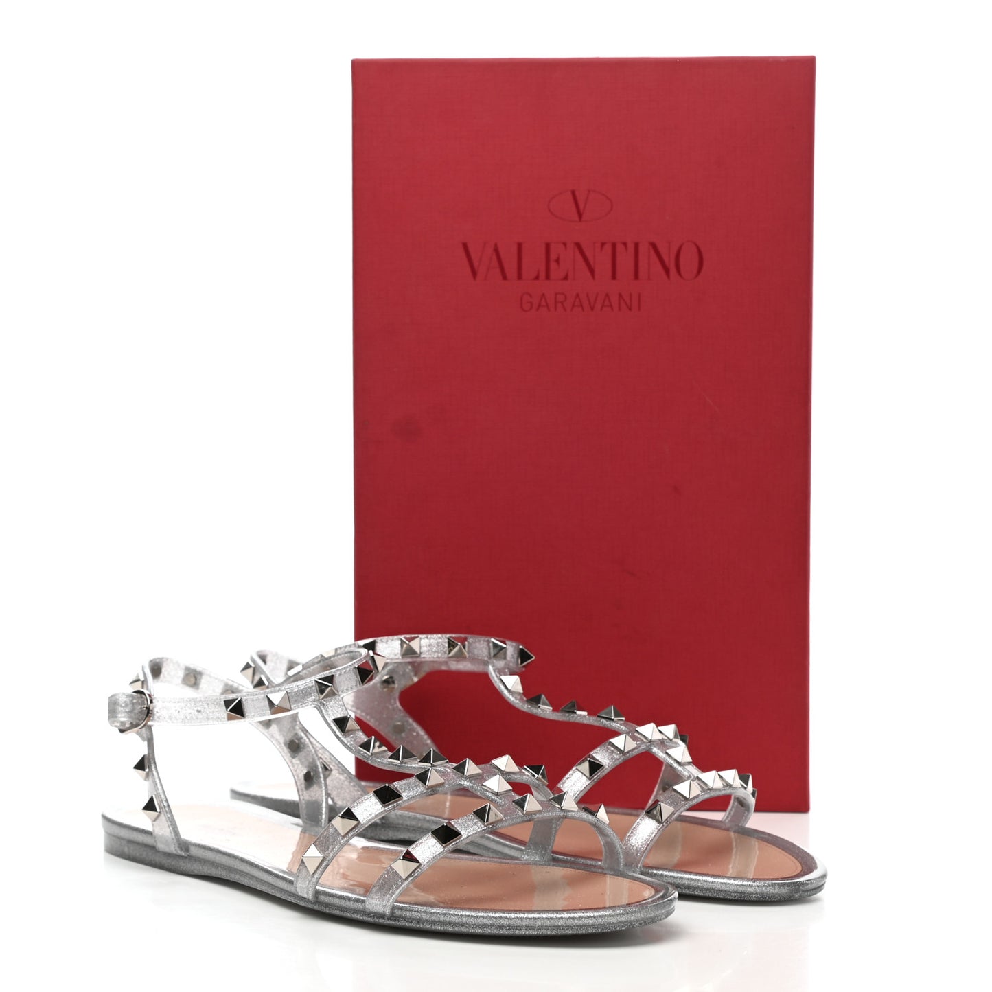 PVC Jelly Glitter Rockstud Caged Sandals 41 SIlver